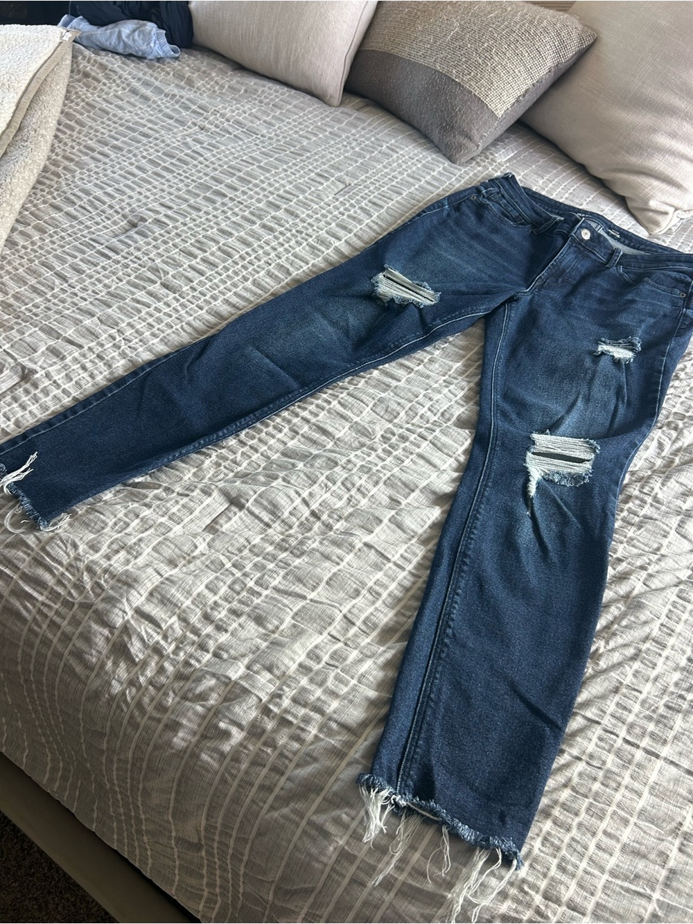Old Navy Dark Blue Slim Straight Distressed Jeans